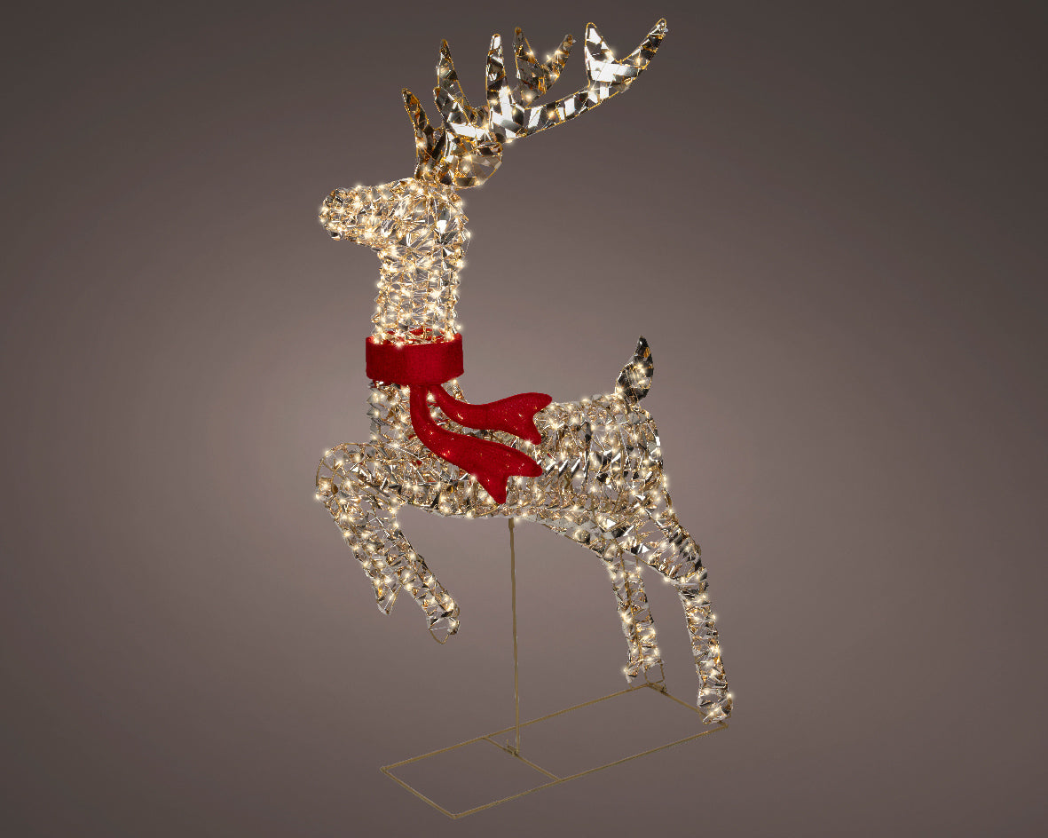Lumineo Gold Twist Warm White Light Up Outdoor Leaping Reindeer