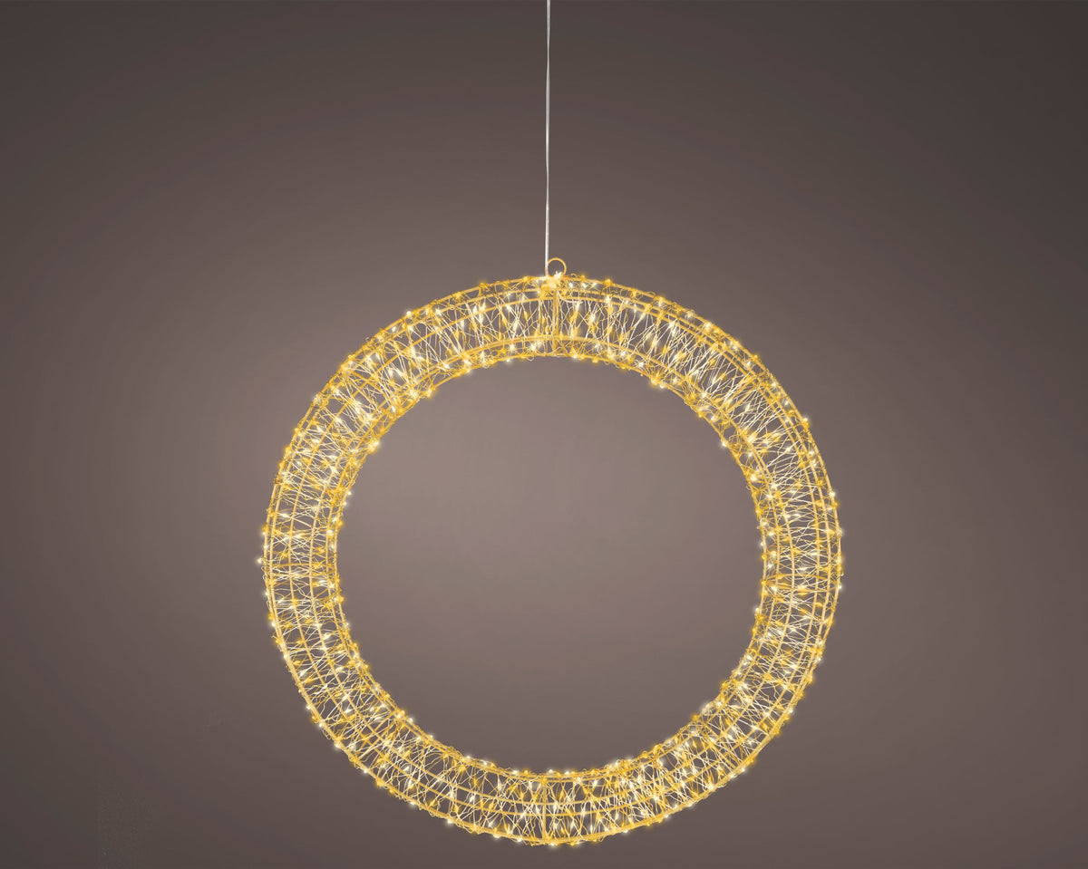 Lumineo 58cm Gold, Warm & Classic White Light Up Outdoor Gold Wire Wreath with 720 LEDs