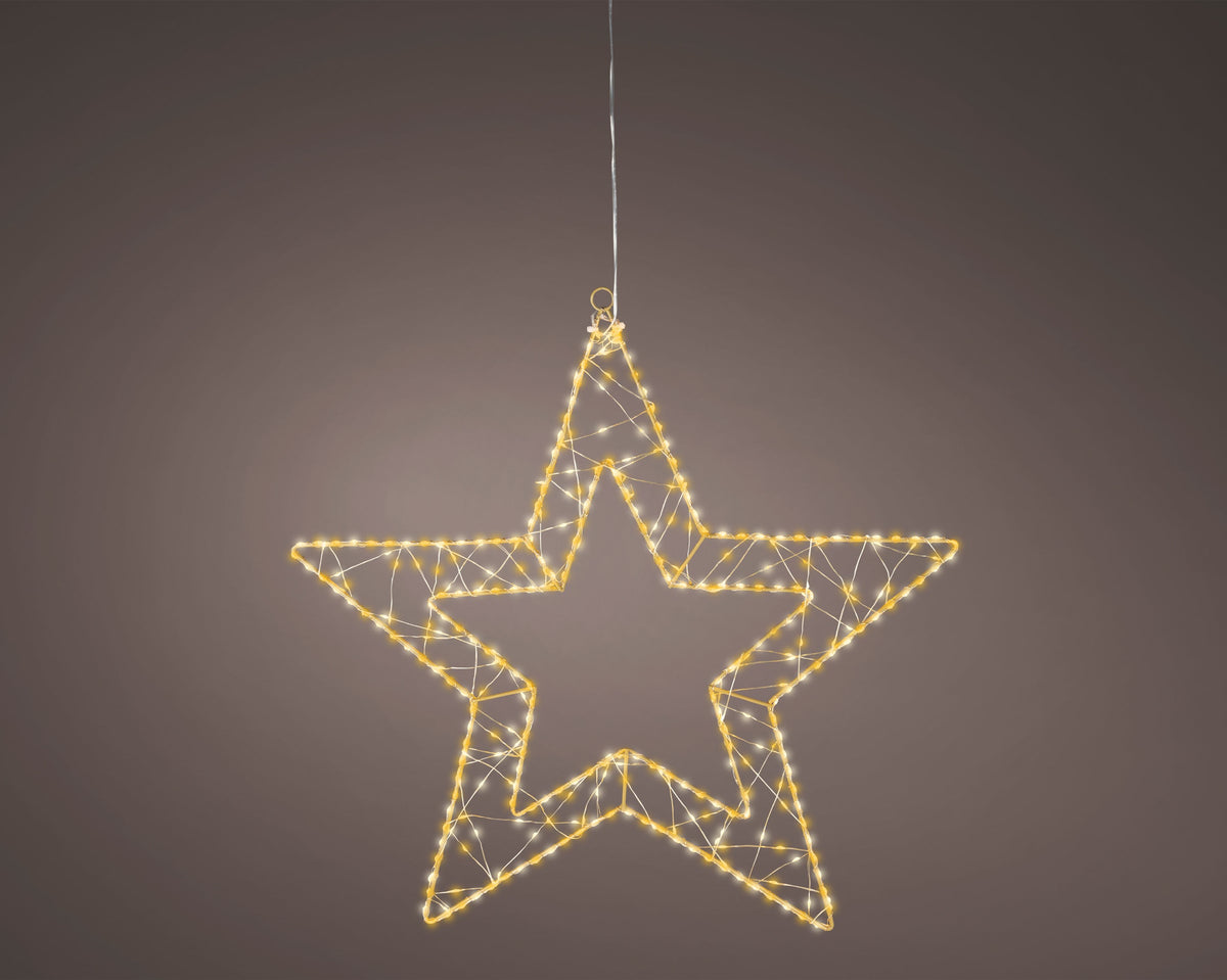 Lumineo 360 Warm & Classic Warm Micro LED Hanging Metal Star Flashing or Static Effect Gold Wire