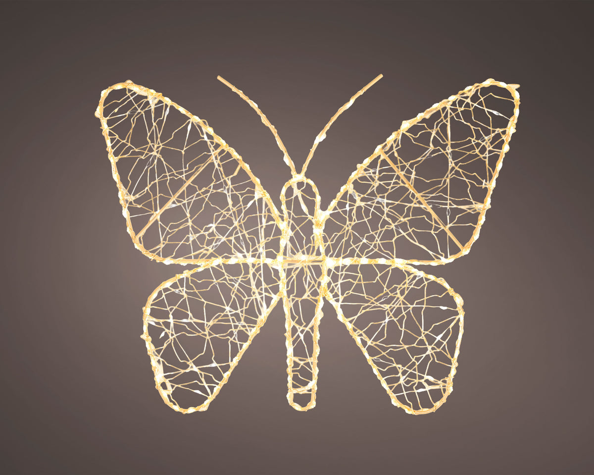 Lumineo Large 38cm Gold, Warm & Classic White Light Up Gold Wire Butterfly with 240 LEDs