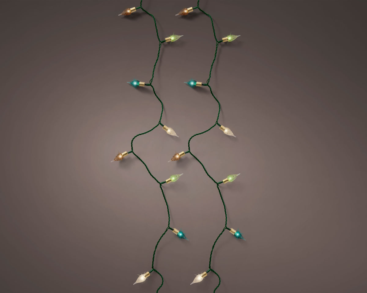 Lumineo 120 Multi Coloured LED Vintage Bulbed Twinkle Effect Outdoor Lights 12m Green Cable