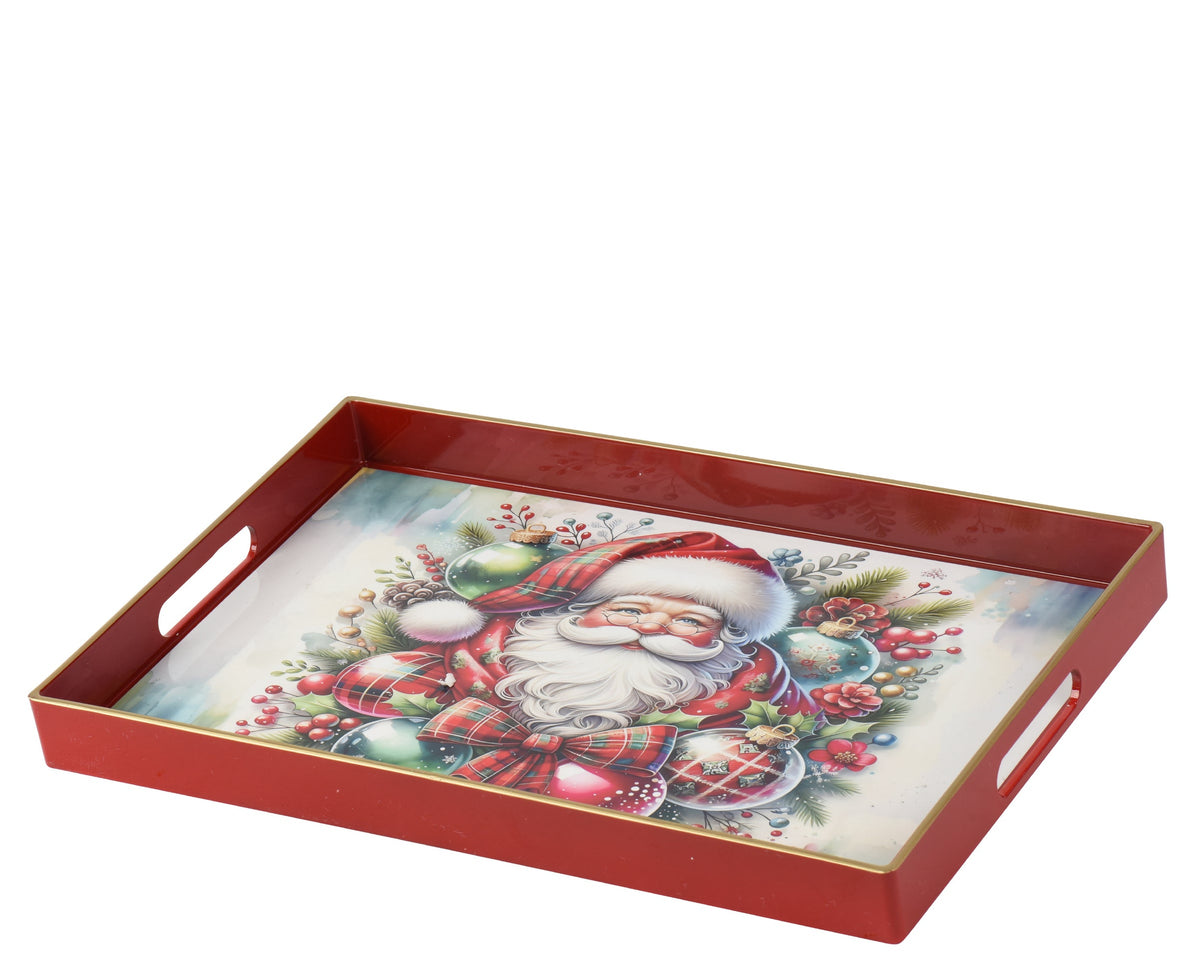 Shiny Gold Rim Santa Rectangular Serving Tray