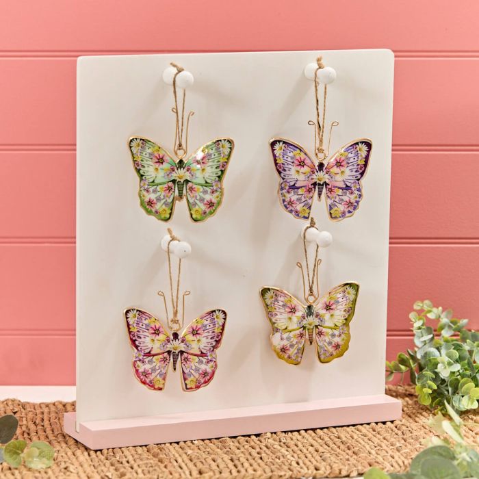 Butterfly With Flowers Metal Hanger
