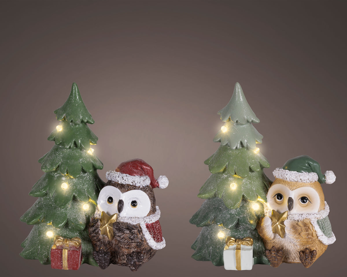 Light Up Warm White Owl with Christmas Tree & Presents