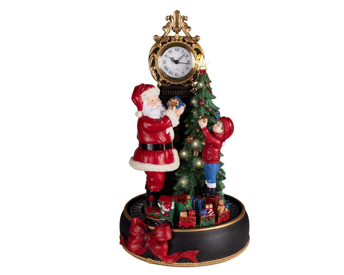 Light Up Clock with Santa & Child Christmas Ornament - 48.5cm