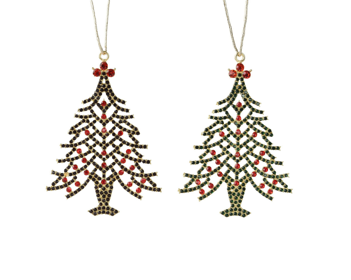 Gold Jewelled Tree Oxblood Hanging Decoration - 10cm