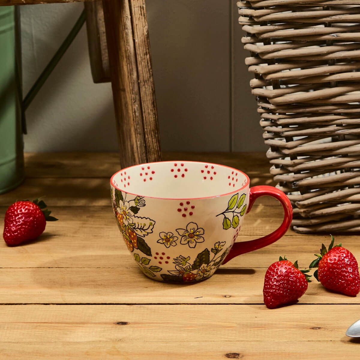 Strawberry Hand Painted Debossed Ceramic Mug