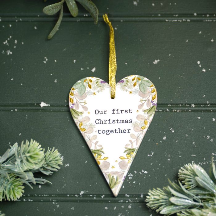 With Love At Christmas Our First Christmas Together Raised Design With Gold Ceramic Heart Hanger