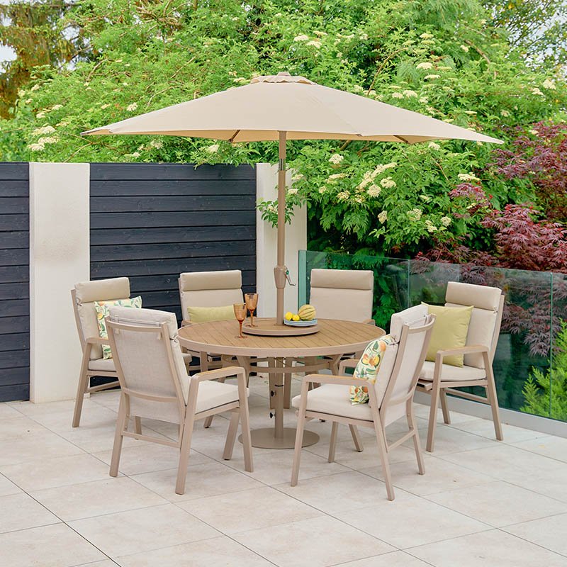 Leisure Grow - Sorrento Aluminium 6 Seat Dining Set with Lazy Susan & 3m Parasol
