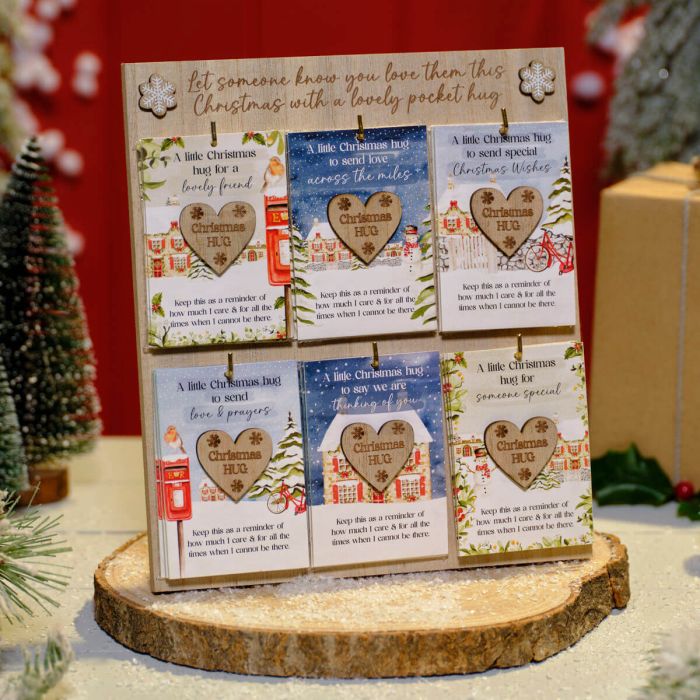 Christmas Cottage Wood Heart Carded Hug With Verse Display