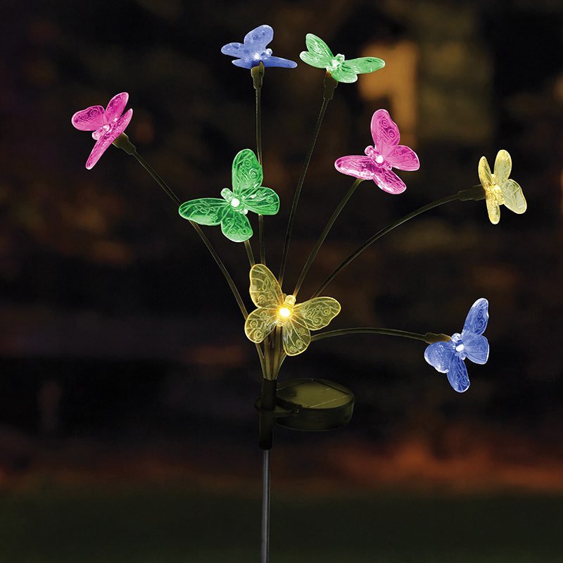 Smart Solar - 8-Stem FlutterLights Butterfly Multi Coloured Solar Powered Stake Light