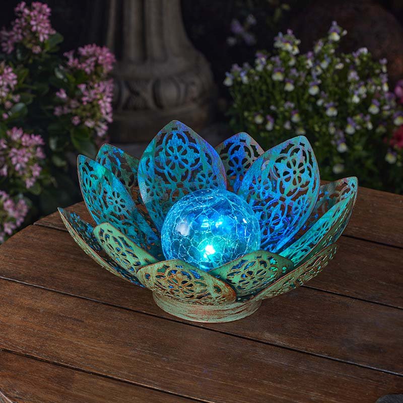 Smart Solar - Damasque Lotus Flower in Verdigris Solar Powered