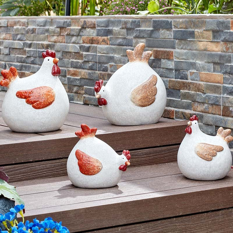 Lady Cluck! Small Hand Painted Terracotta Chicken Ornament 15cm
