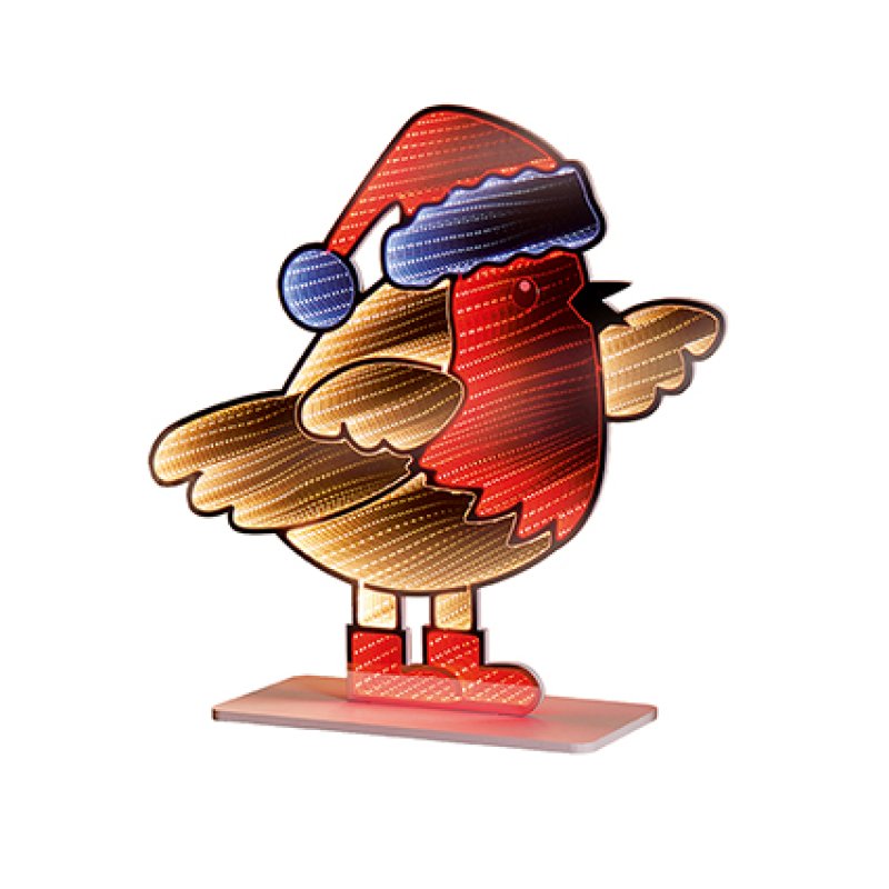 Premier Robin with Santa Hat Infinity Mirror - 40cm