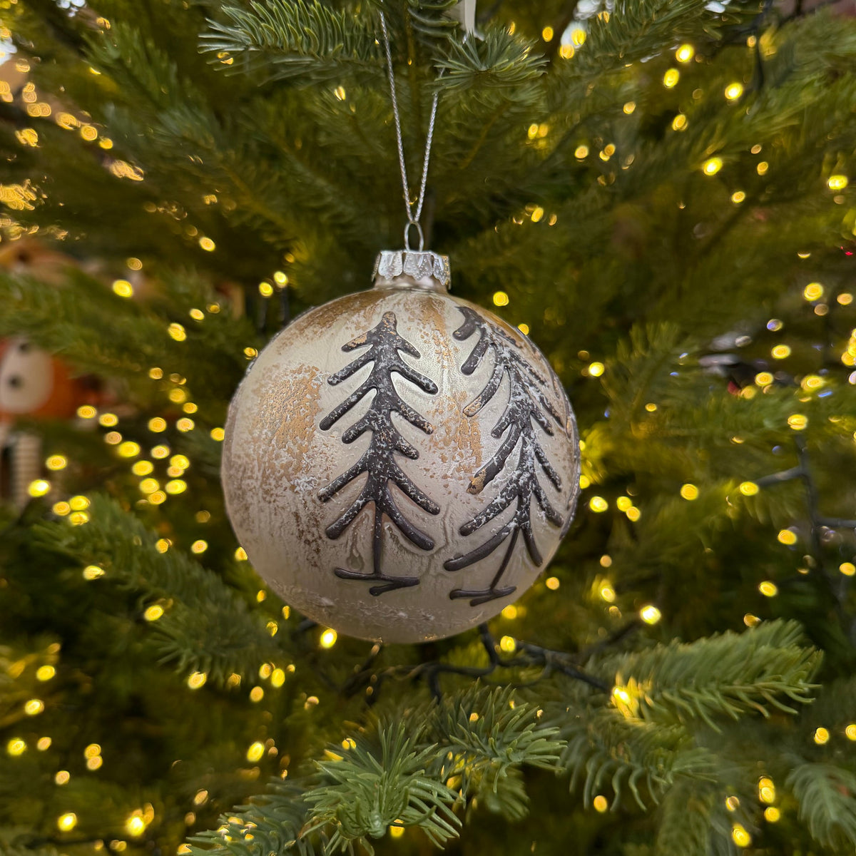 Large Silver Rustic Woodland Hand Painted Bauble