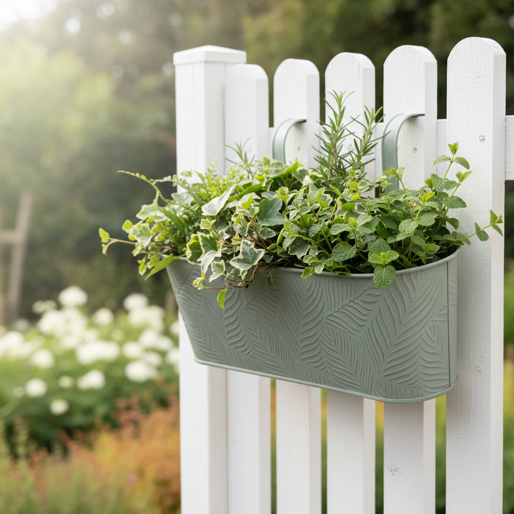 Large 15in Double Fence & Balcony Hanging Planter Feather Pale Green