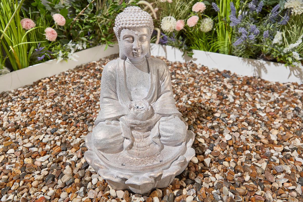 Altico Water Lily Buddha Water Feature with LED Lights & Pump - 49cm