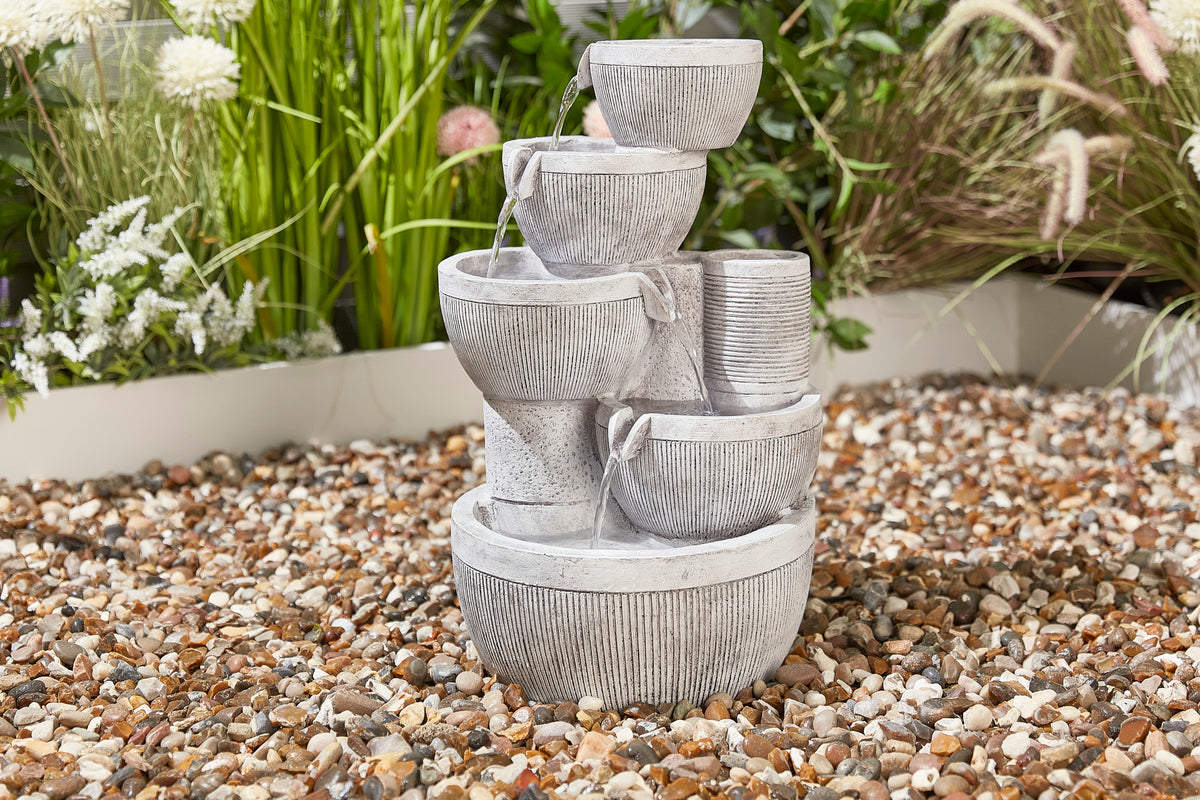 Altico Orion Pale Grey Cascading Garden Water Feature with LED Lights – 51cm Outdoor Fountain