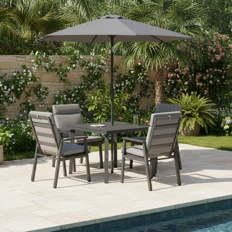 Leisure Grow - Barcelona 4 Seat Dining Set with 2.5m Parasol - Grey