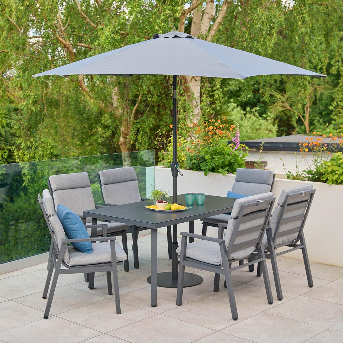 Leisure Grow - Barcelona 6 Seat Dining Set with 3m Parasol - Grey
