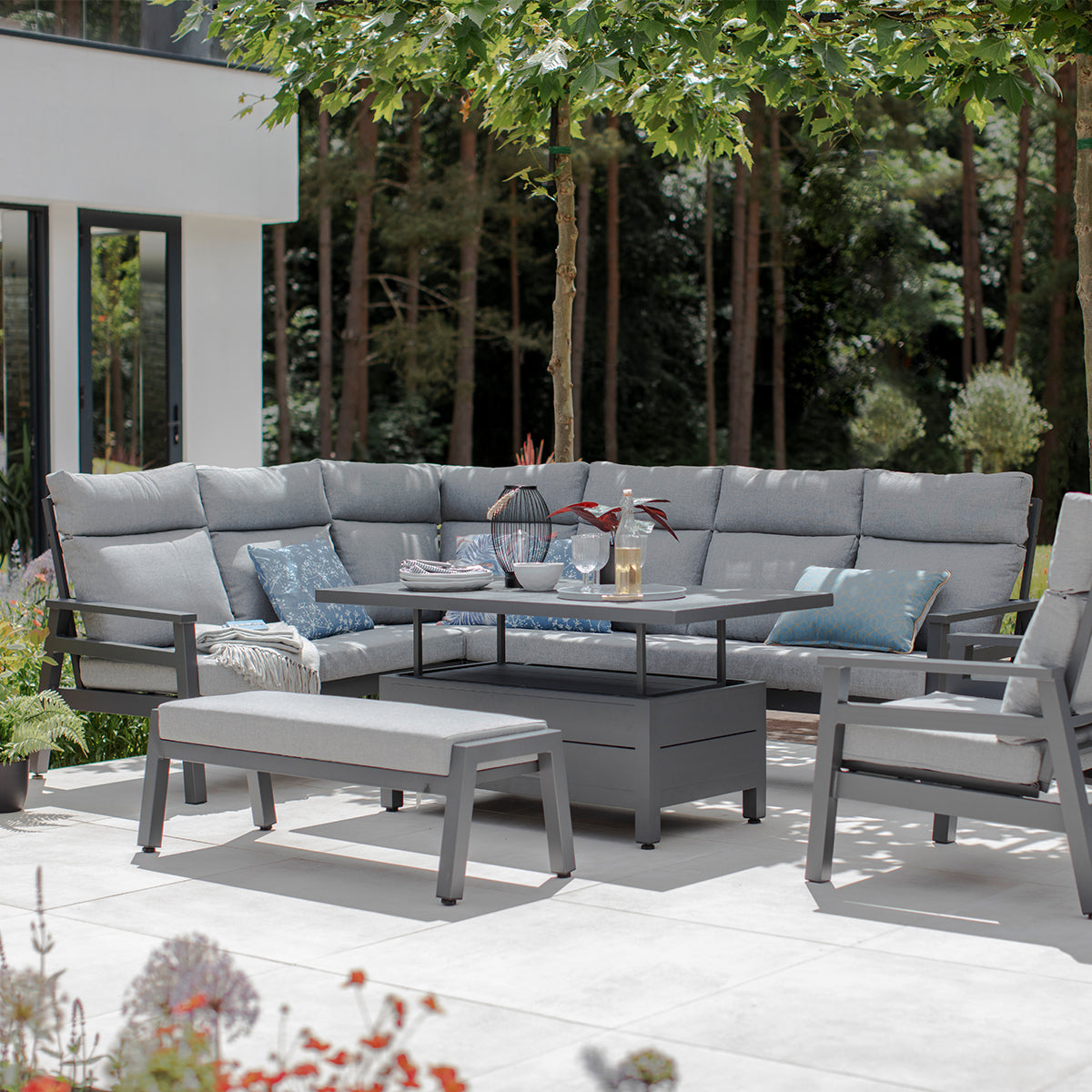 Leisure Grow - Barcelona Aluminium Corner Modular Dining Set with Lounge Chair & Adjustable Height Table