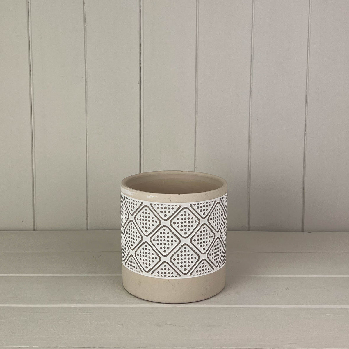 Round Beige Patterned House Plant Pot - 13cm