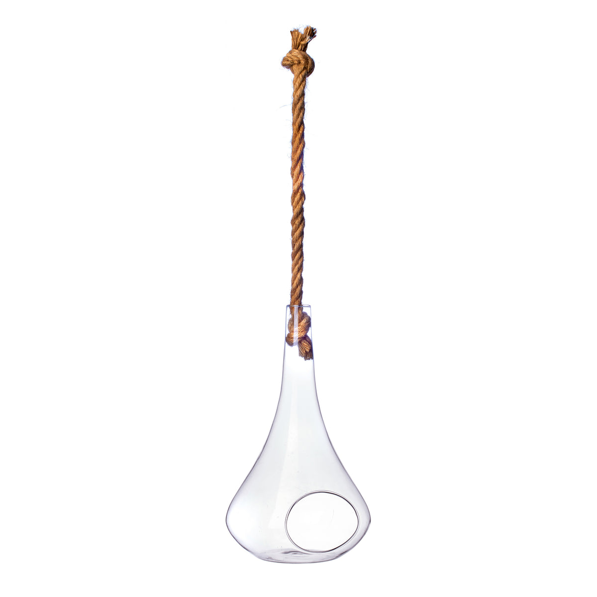 Glass Rain Drop on Jute Hanging Candle Holder