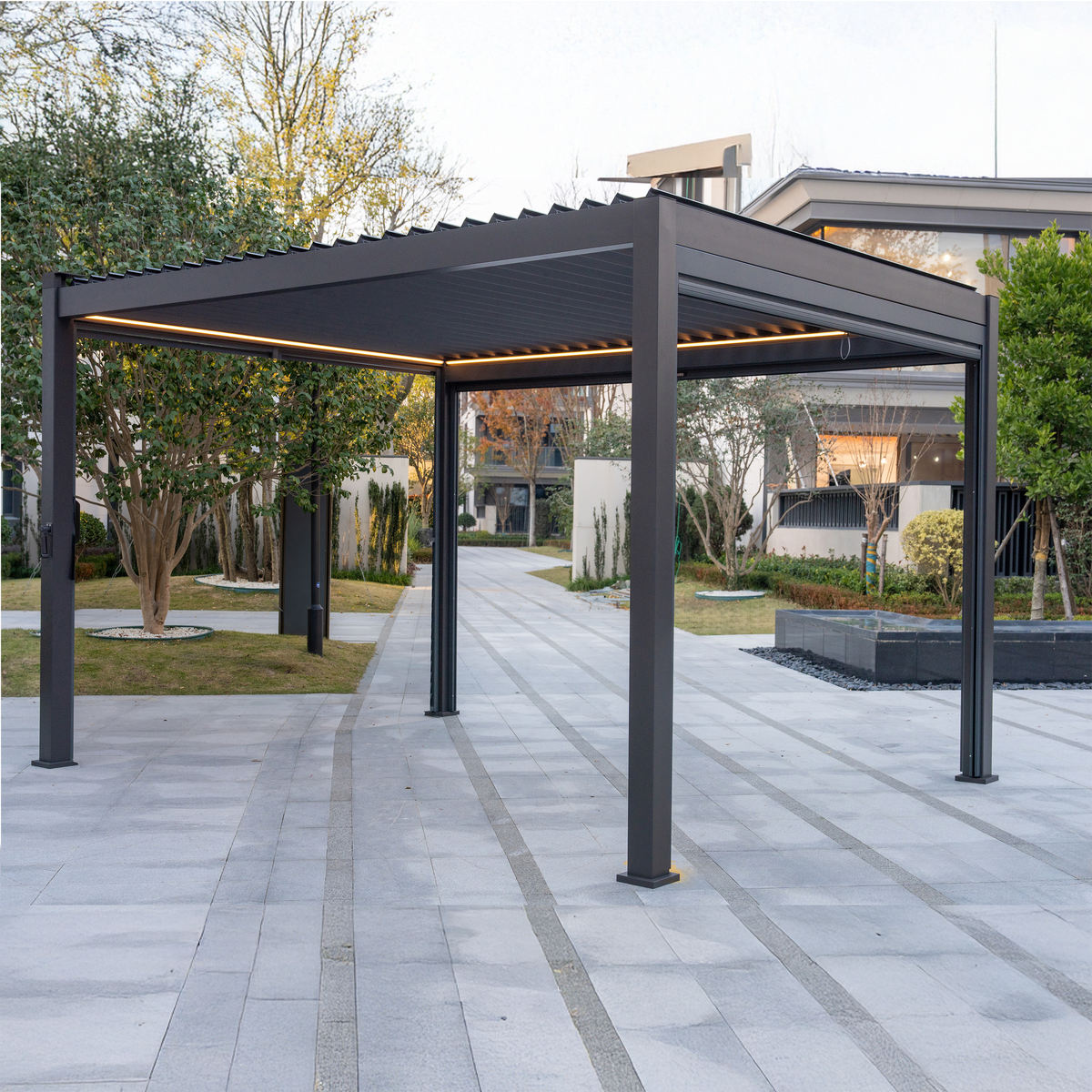 Hartman Como 4x3m dark grey aluminium pergola with solar LED lights