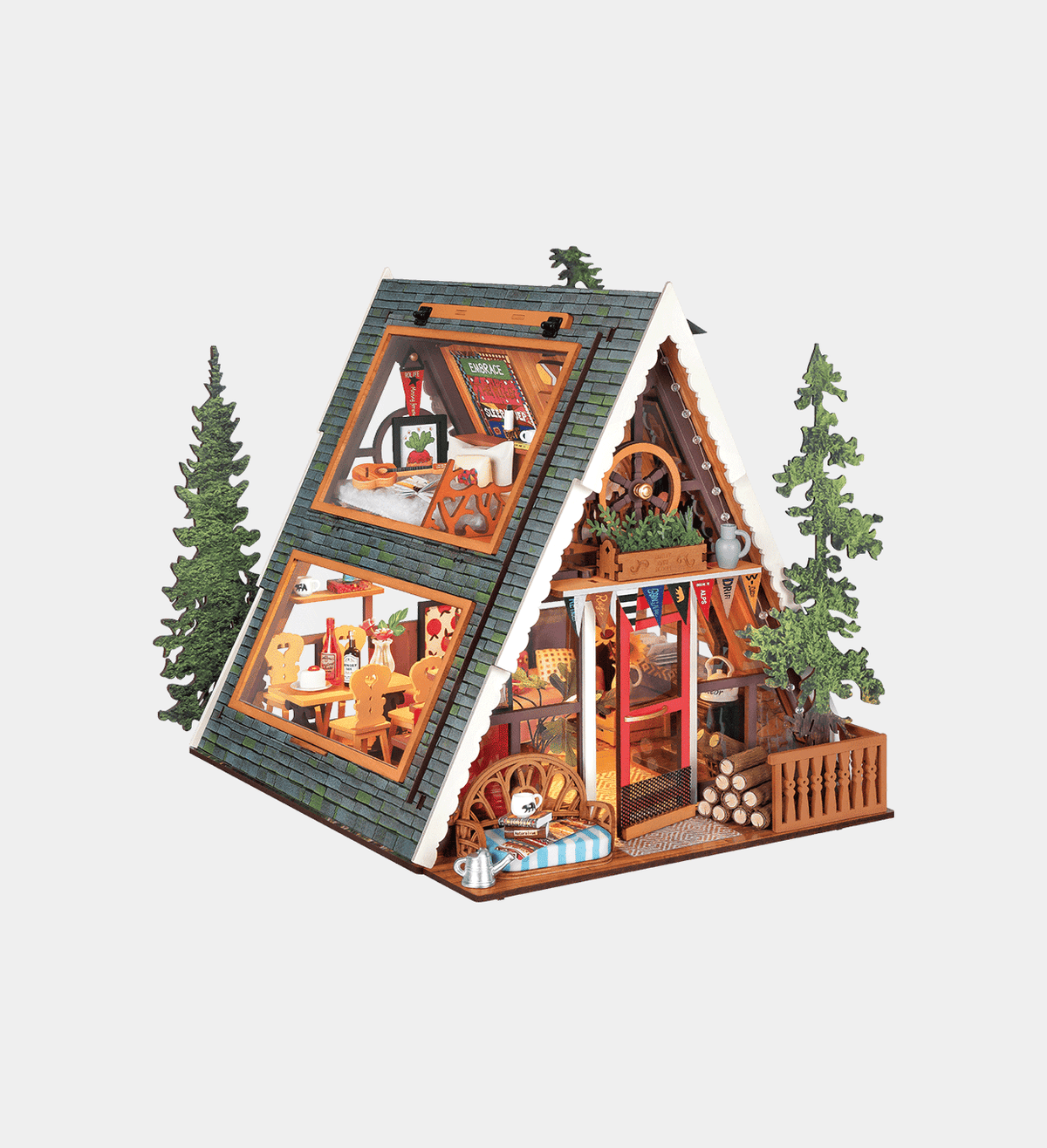 Rolife A-Frame Cabin DIY Wooden Model Kit with LED Light