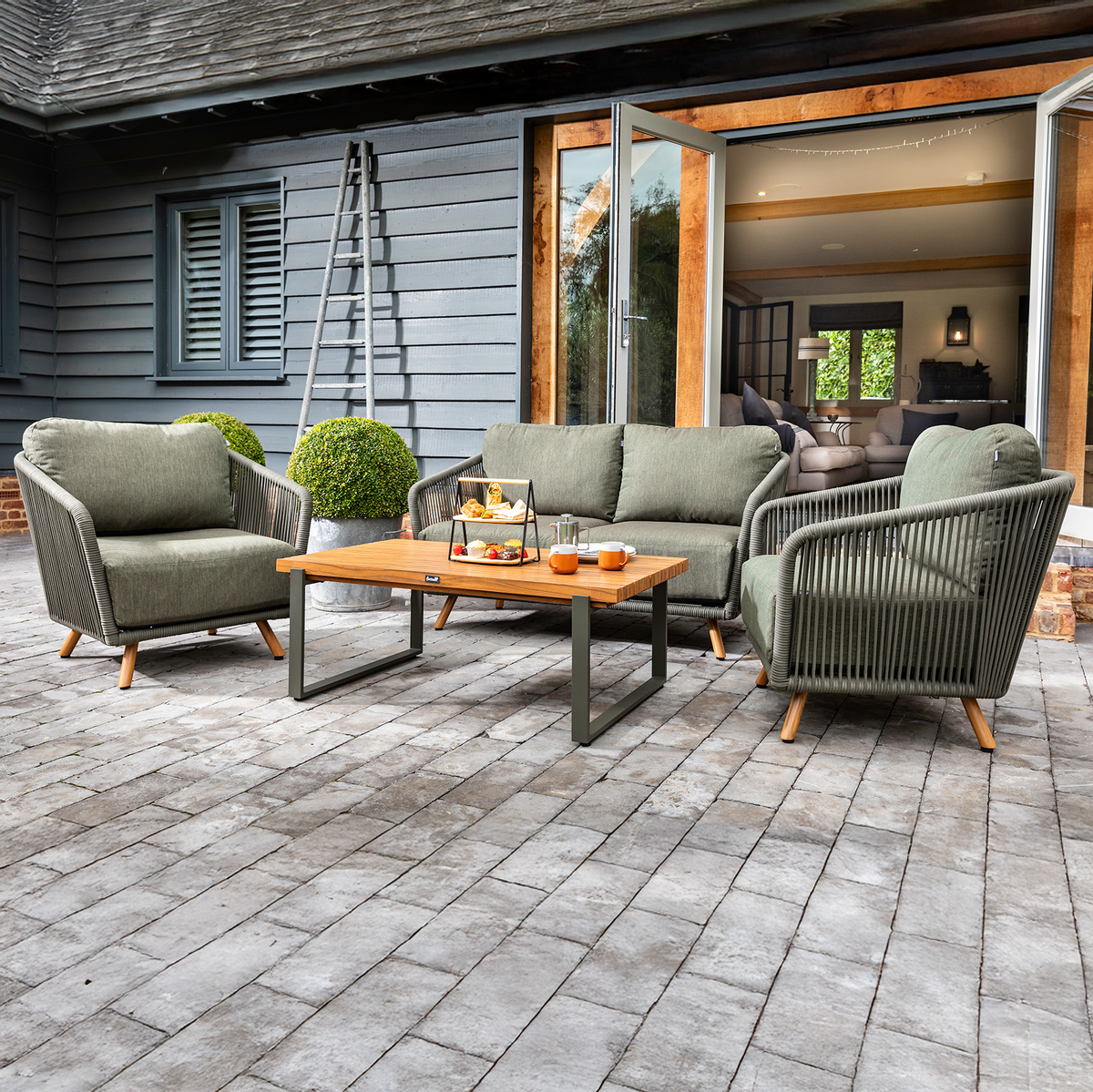 Hartman Eden 2 Seat Lounge Garden Furniture Set in Moss & Juniper Green Rope