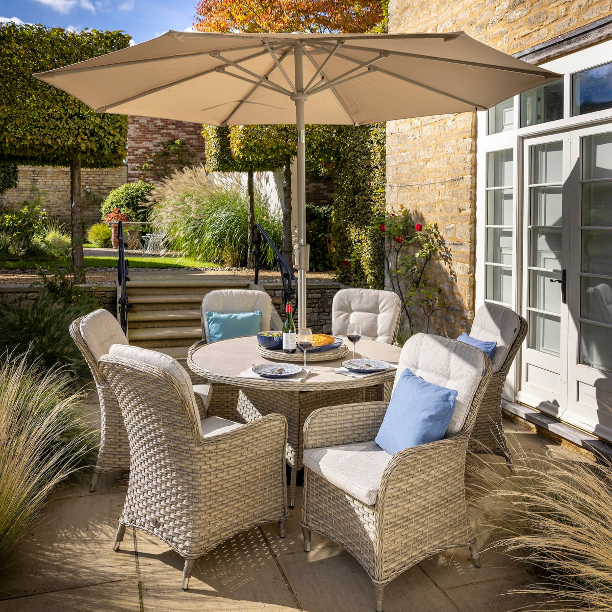 Hartman - Eton 6 Seat Round Dining Set with Lazy Susan, 3m Parasol & Base