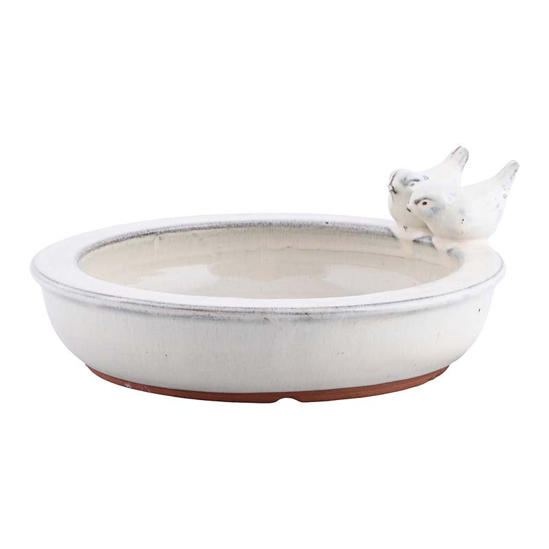 Cream Glazed Ceramic Round Bird Bath Terracotta