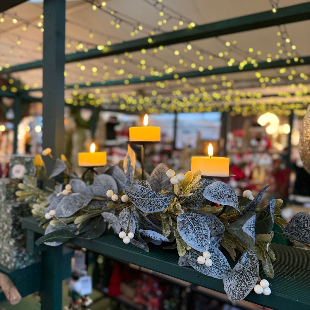 Frosted Eucalyptus and Mistletoe Table Decoration