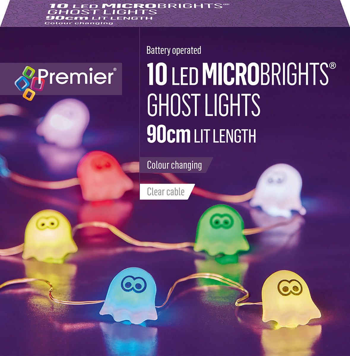 Premier Ghost Pin Wire Lights with 10 Colour Changing LEDs Battery Ope ...