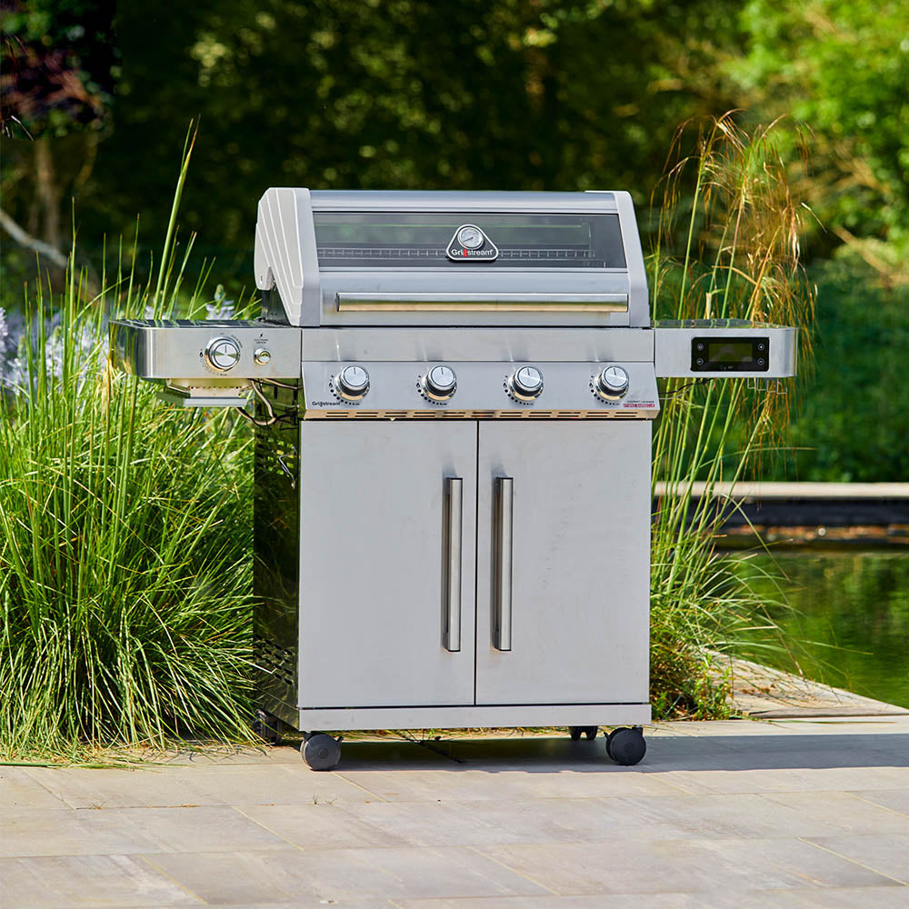 Grillstream Gourmet 4 Burner BBQ Gas Powered Hybrid with Side Burner Steak Shelf & SmartGrill Technology