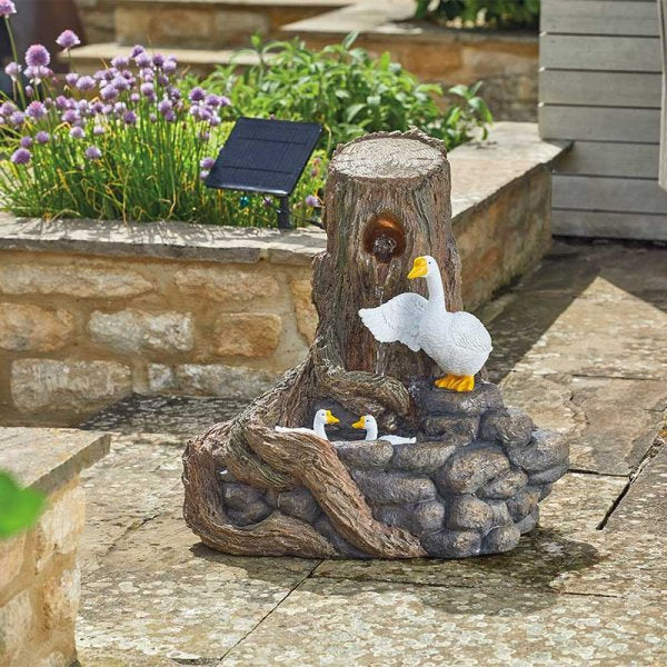Smart Solar Feather Falls Goose Water Feature – Hybrid Battery Backup