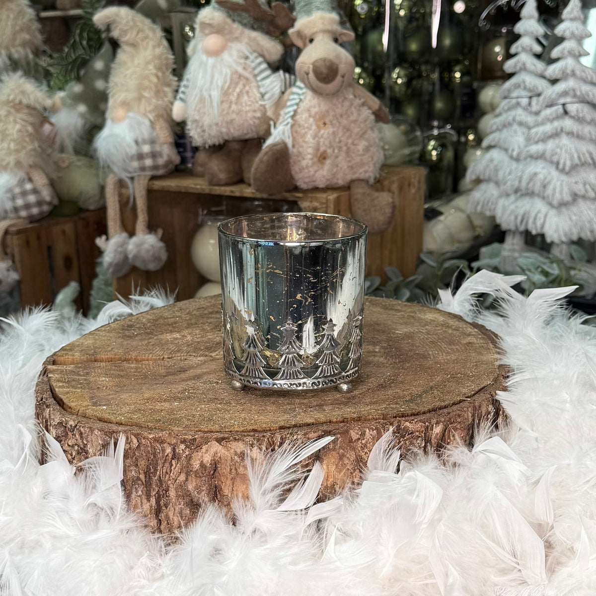 Antique Rustic Silver Christmas Tree Candle Holder - 10cm
