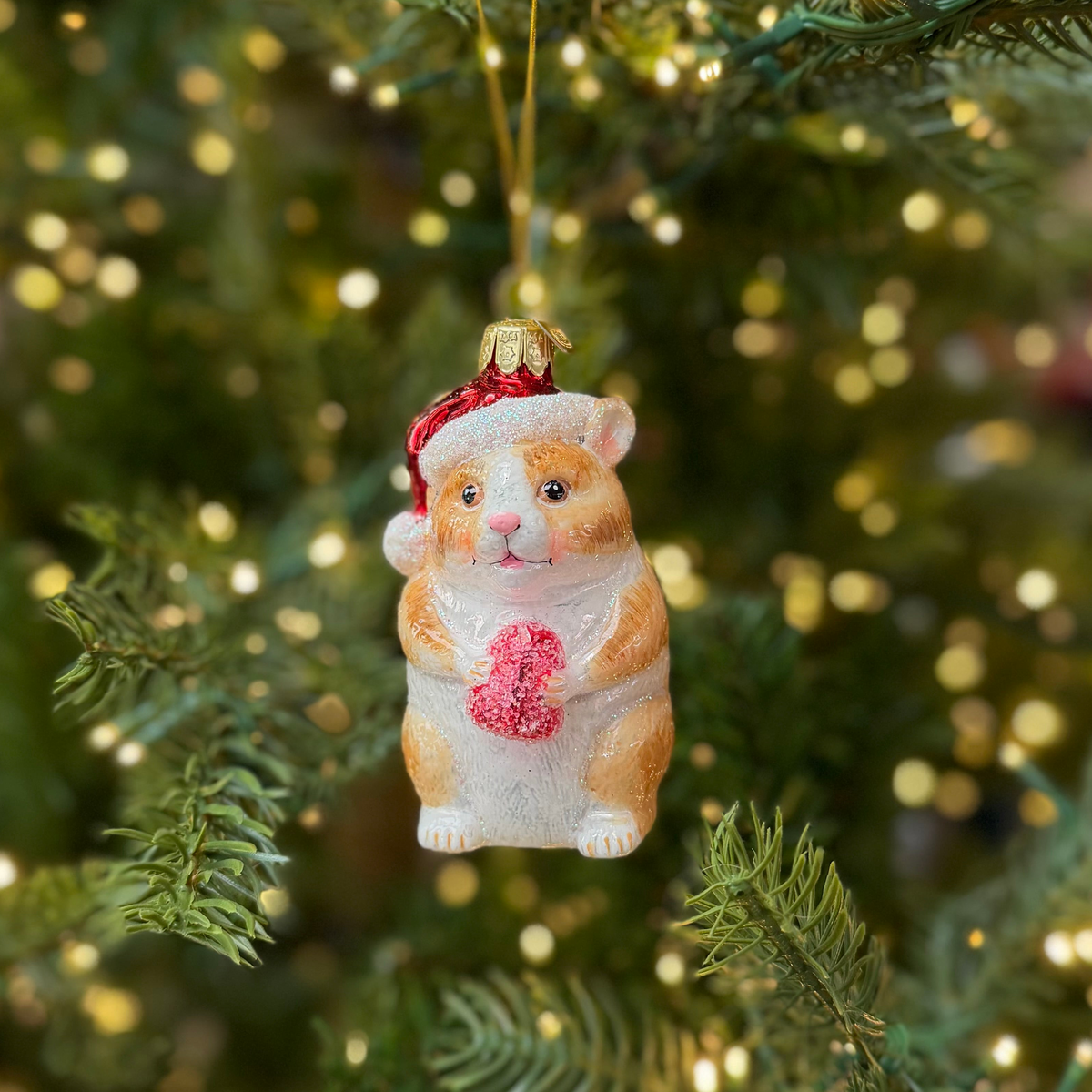 Noble Gems 3.75" Christmas Hamster with Gumdrop Glass Christmas Bauble