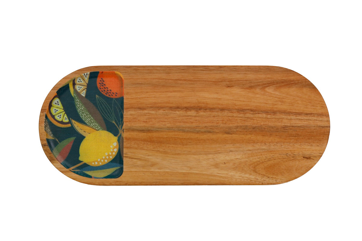 Citrus Leaf Enamel Printed Wooden Serving Board 34cm