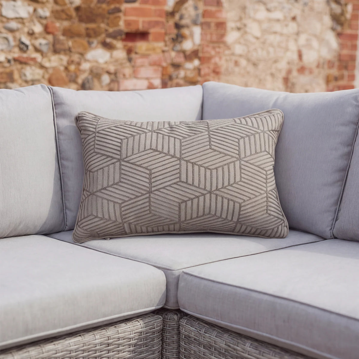LG Outdoor Grey Striped Cubes Embroidered Garden Furniture Scatter Cushion