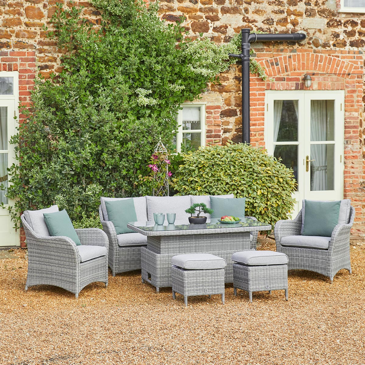 Leisure Grow - Monte Carlo Stone Lounge Dining Set with Height Adjustable Table - Stone Grey