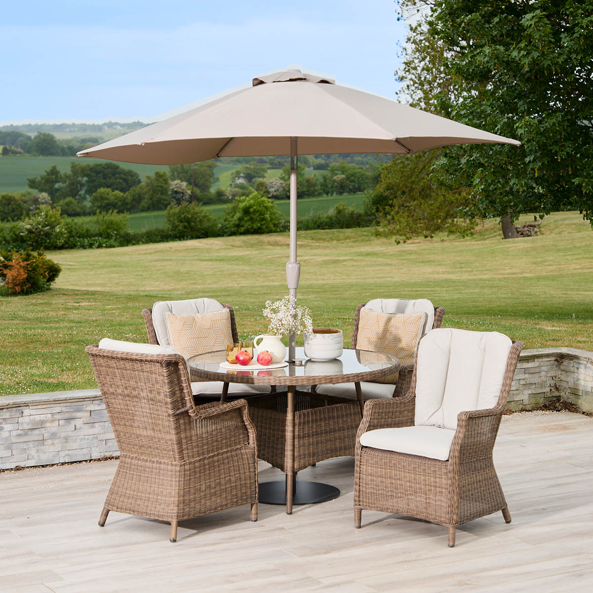 Leisure Grow - Montpellier 4 Seat Dining Set with Deluxe 2.5m Parasol