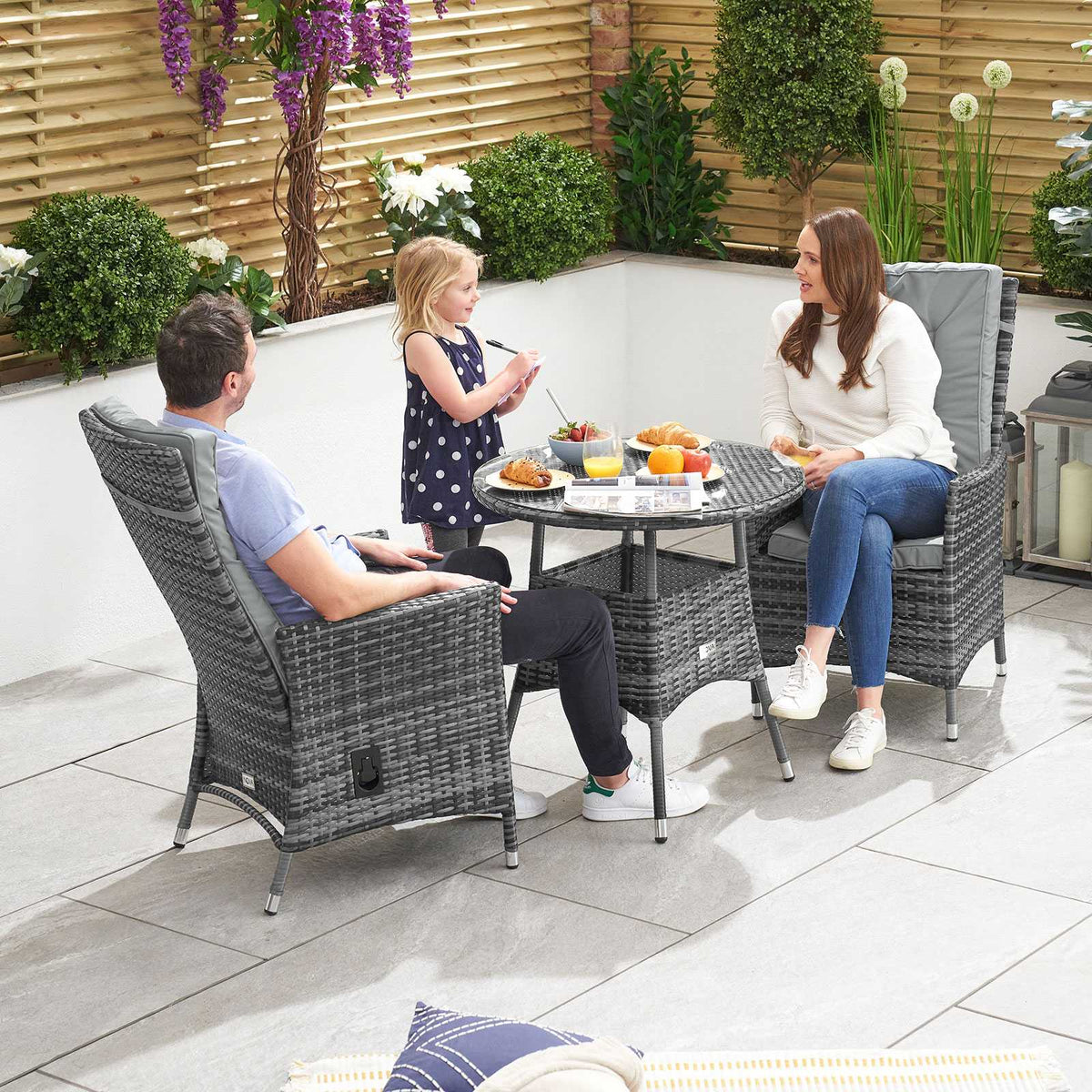 Nova Outdoor Living - Ruxley 2 Seat Reclining Bistro Set - 75cm Round Table - Grey Rattan