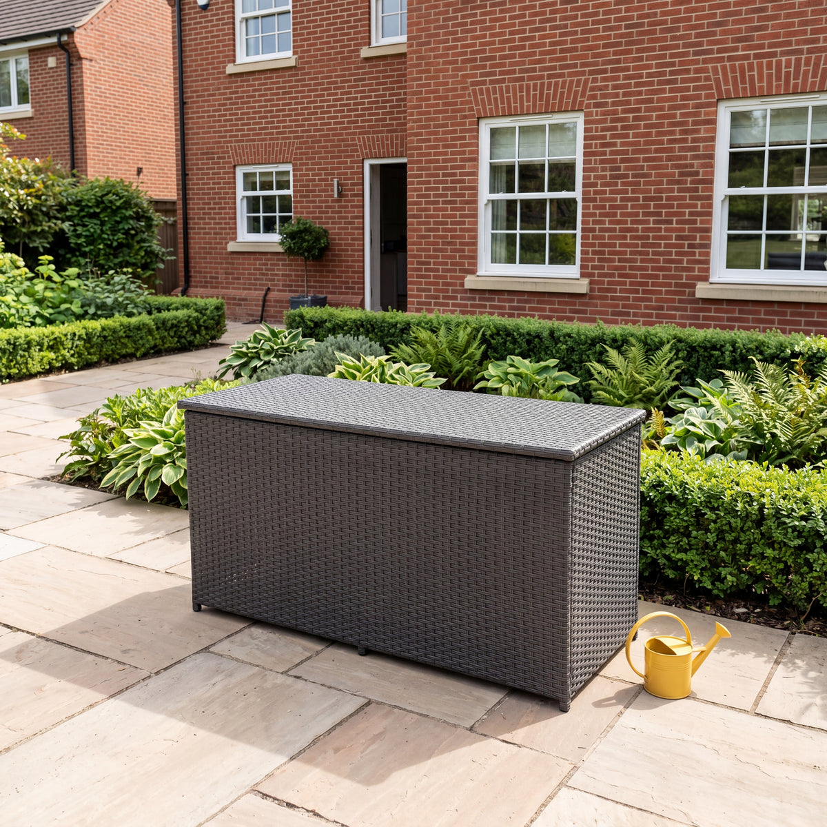 NOVA - Vyda Large Grey Rattan Cushion Storage Box - Grey with FREE Cover