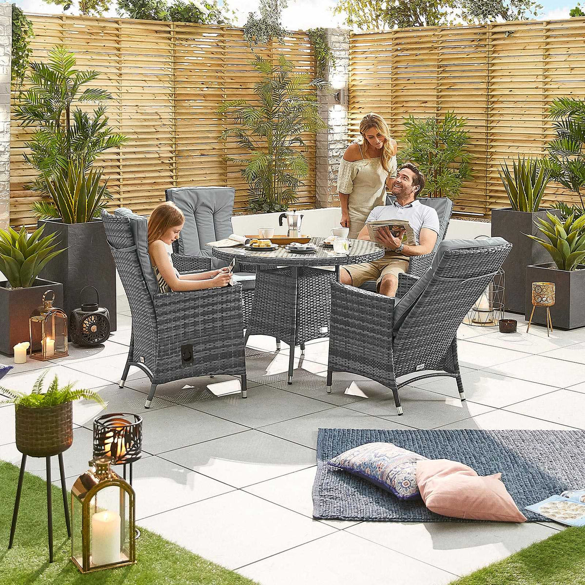 Nova Outdoor Living - Ruxley 4 Seat Recliner Dining Set Round Table - Grey