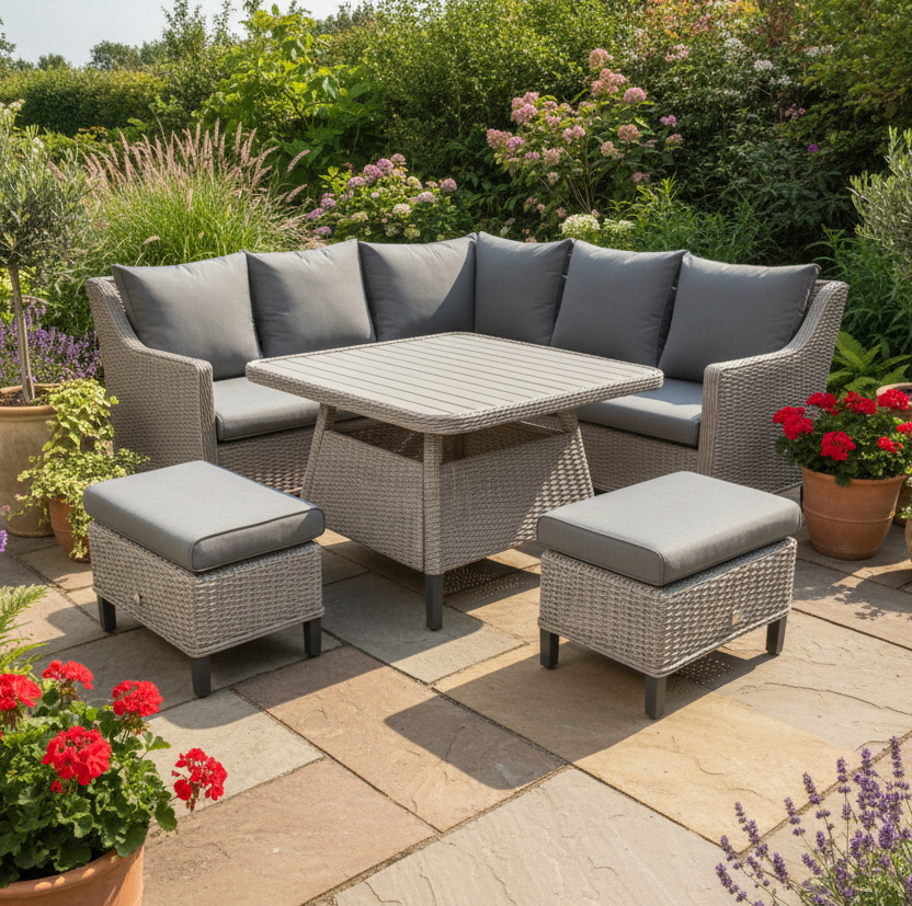 Leisure Grow - Oslo Corner Dining Set with 100cm Square Table - Nordic Grey Weave