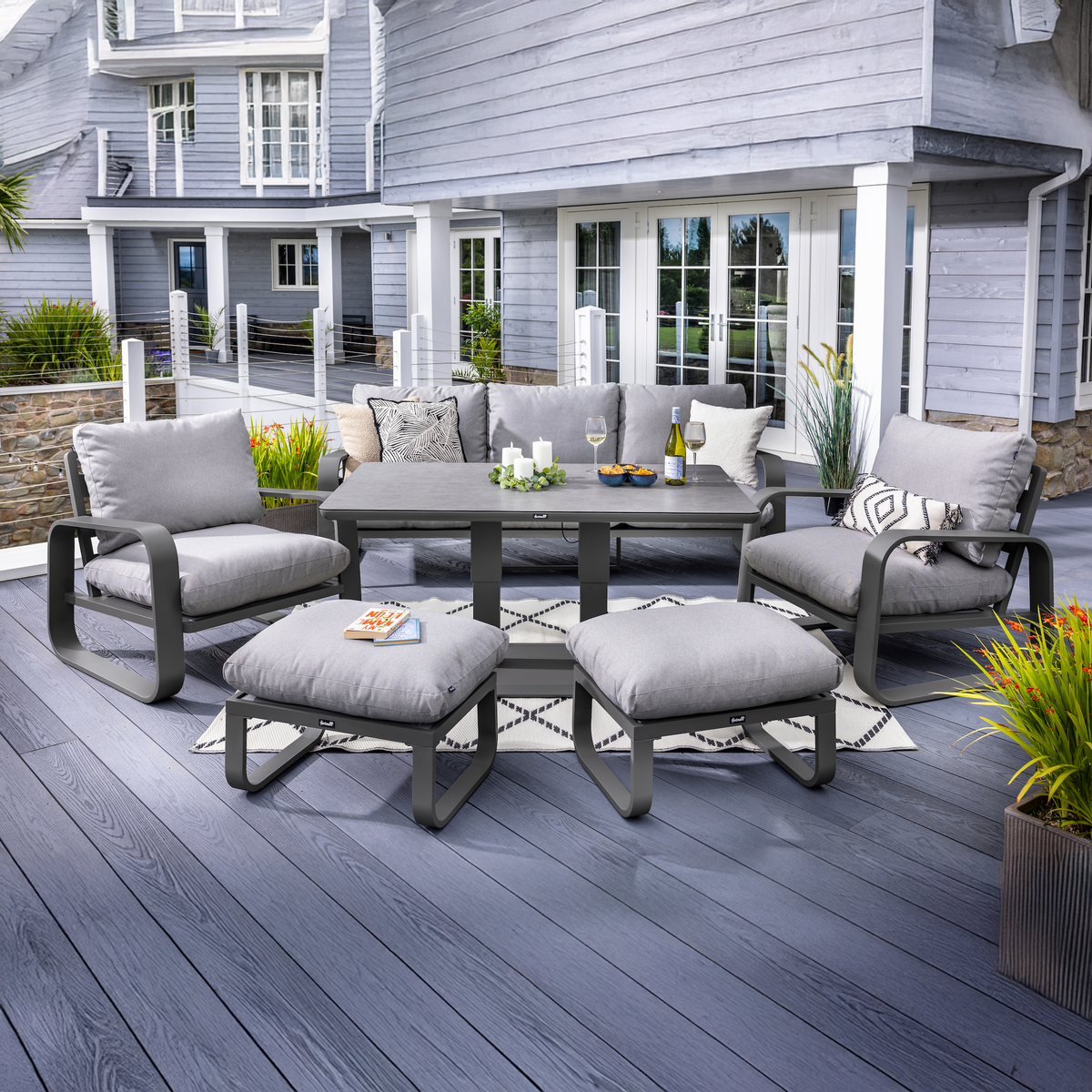 Hartman - Orka 3 Seat Large Casual Lounge Set with Height Adjustable Table & Cloud Cushions