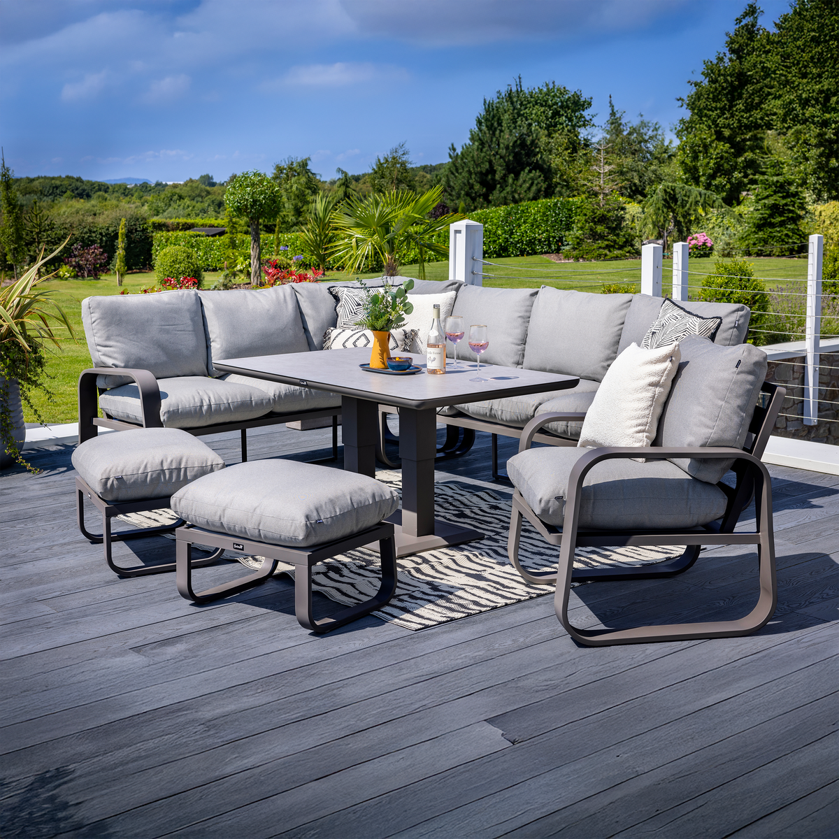 Hartman - Orka Rectangular Casual Corner Dining Set Lounge Set with Height Adjustable Table & Cloud Cushions