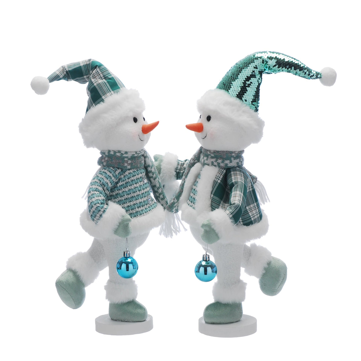 Single Standing White Green Snowman - 56cm