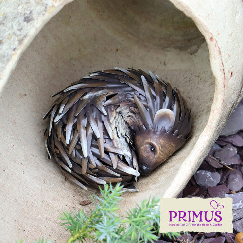 Small Metal Sleeping Hedgehog Garden Ornament